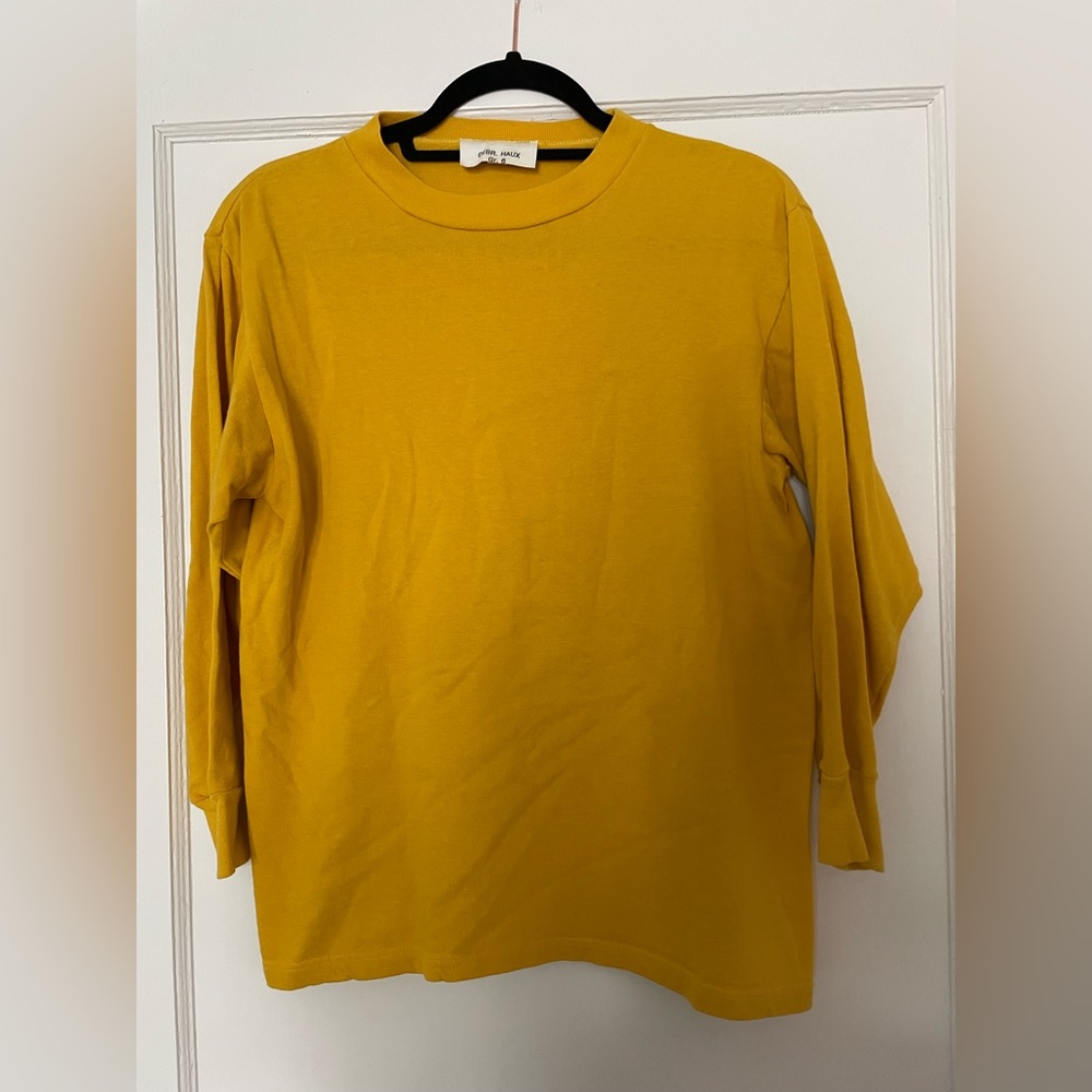 Vintage German Deadstock Mustard Yellow Overdye 3/4 Sleeve Tee